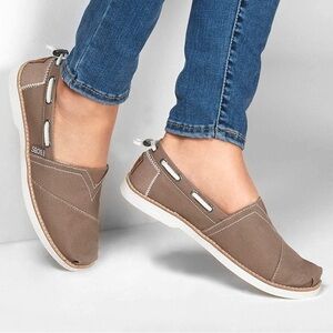 Bobs by Sketchers Canvas Slip on Women’s Boat Shoe, Taupe, W7.5
